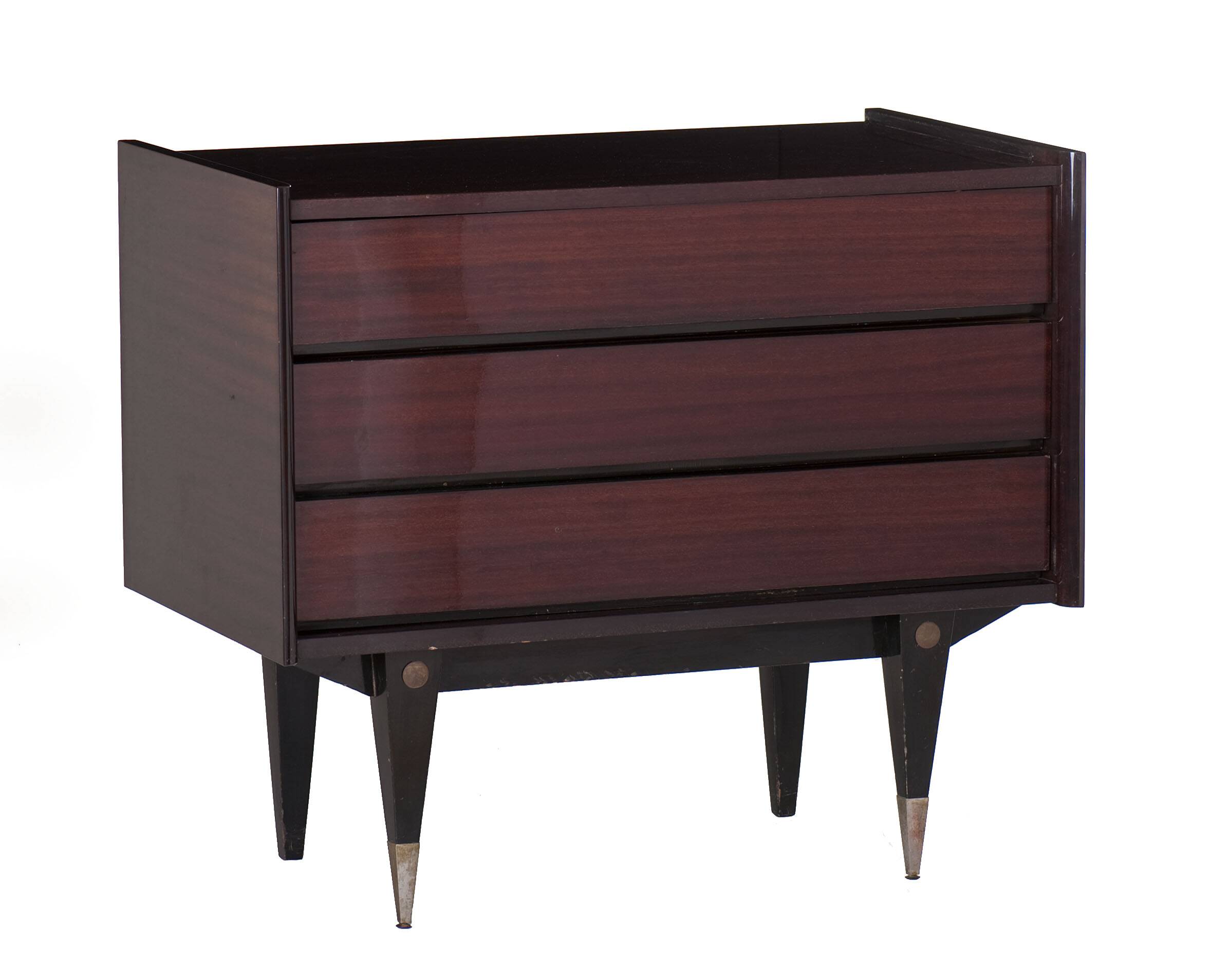 3-drawer varnished rosewood chest of drawers from the 60s