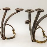 Pair of brutalist wrought iron candlesticks, French work