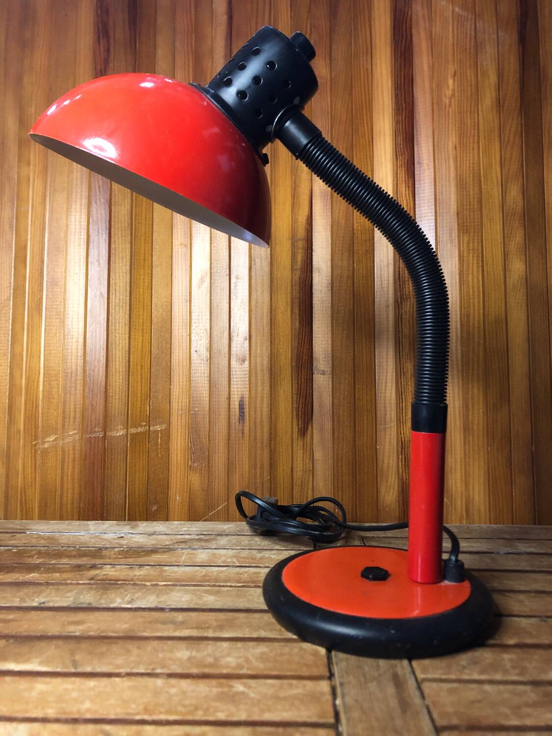 Old aluminor articulated lamp red & black metal 1970s vintage #a545