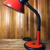 Old aluminor articulated lamp red & black metal 1970s vintage #a545