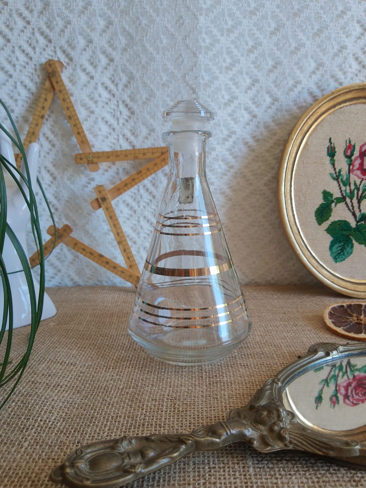 Luxhem glass carafe with vintage gold trim