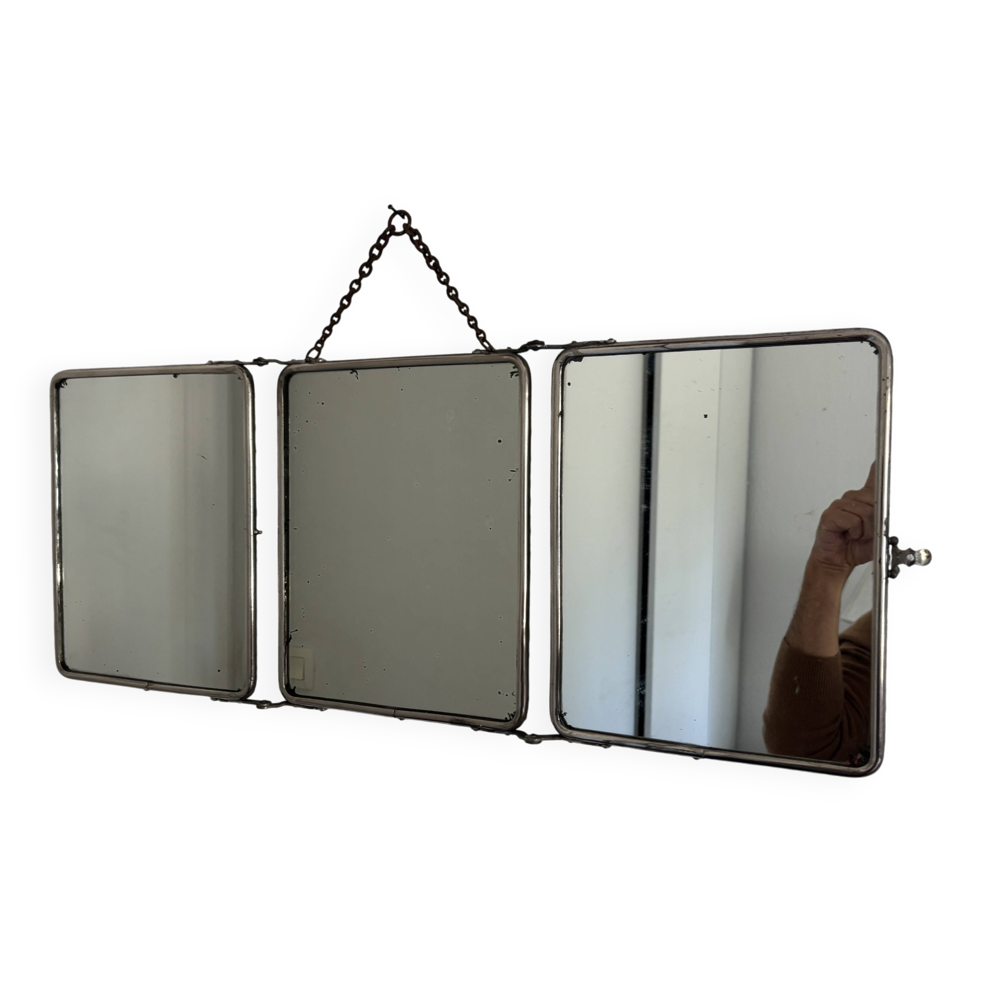 Vintage 1930s triptych barber mirror registered G.B Paris - 28 x 69 cm