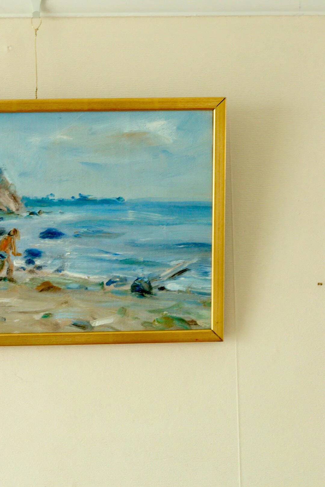 Vintage European oil on canvas – "Beach Scene"