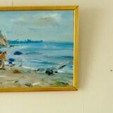 Vintage European oil on canvas – "Beach Scene"