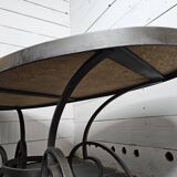 oval coffee table from the 60s, ceramic tray with decoration of flowers and birds