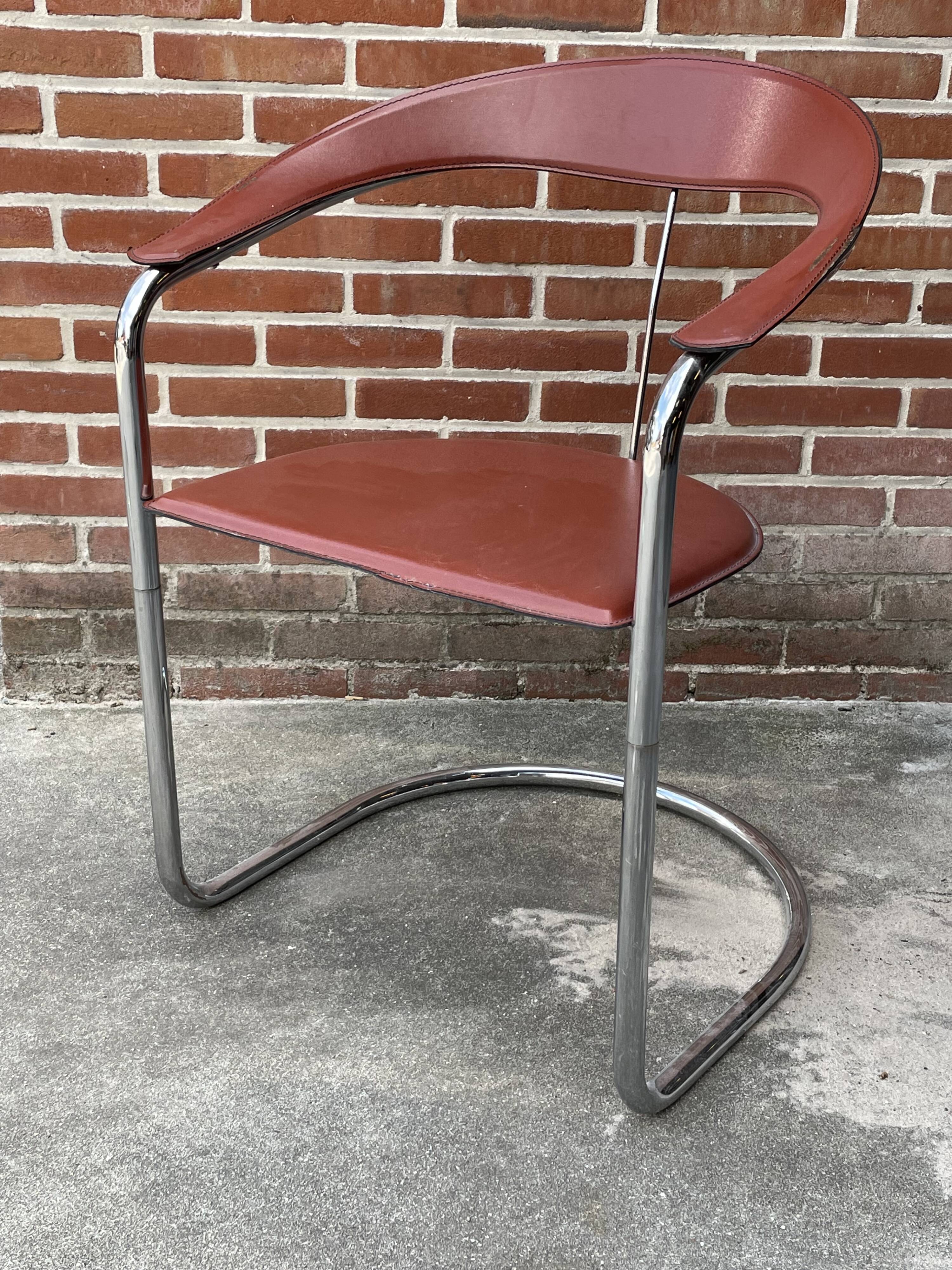 Set of 4 design cantilever chairs cognac leather and chrome design