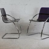 Pair of chairs by Yves Christin, tubular steel, purple plexiglass. Ed. Airborne, France cira 1970