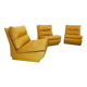 Suite de 3 chauffeuses Roche Bobois vintage en cuir jaune moutarde années 70