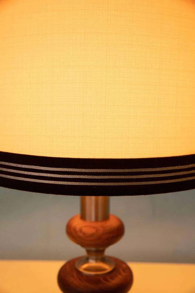 1960s bohemian table lamp, space age wooden bedside lamp