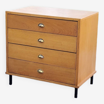 Vintage store chest of drawers in blond oak metal tube legs 4 drawers