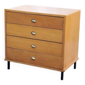 Vintage store chest of drawers in blond oak metal tube legs 4 drawers