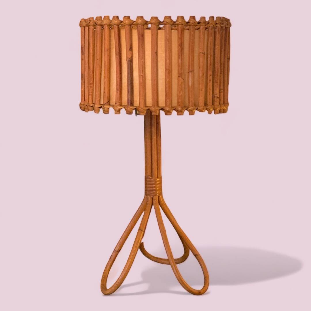 Rattan tripod lamp 1950 H47