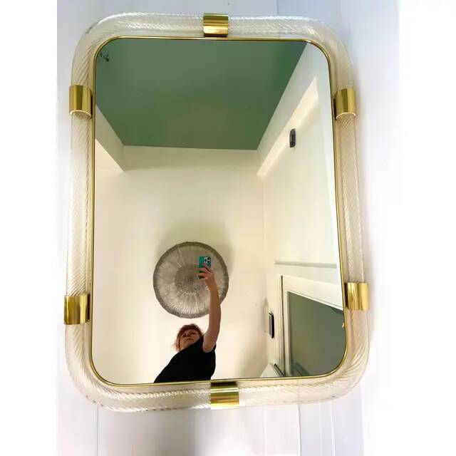 Scenographic Italian Torciglione-Torchon Murano Glass Wall Mirror by Simoen