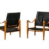 Kaare Klint Safari Chair in Black Leather and Ash for Rud Rasmussen, Denmark