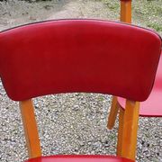 Set of 4 vintage chairs from the 50s in blond beech and red leatherette