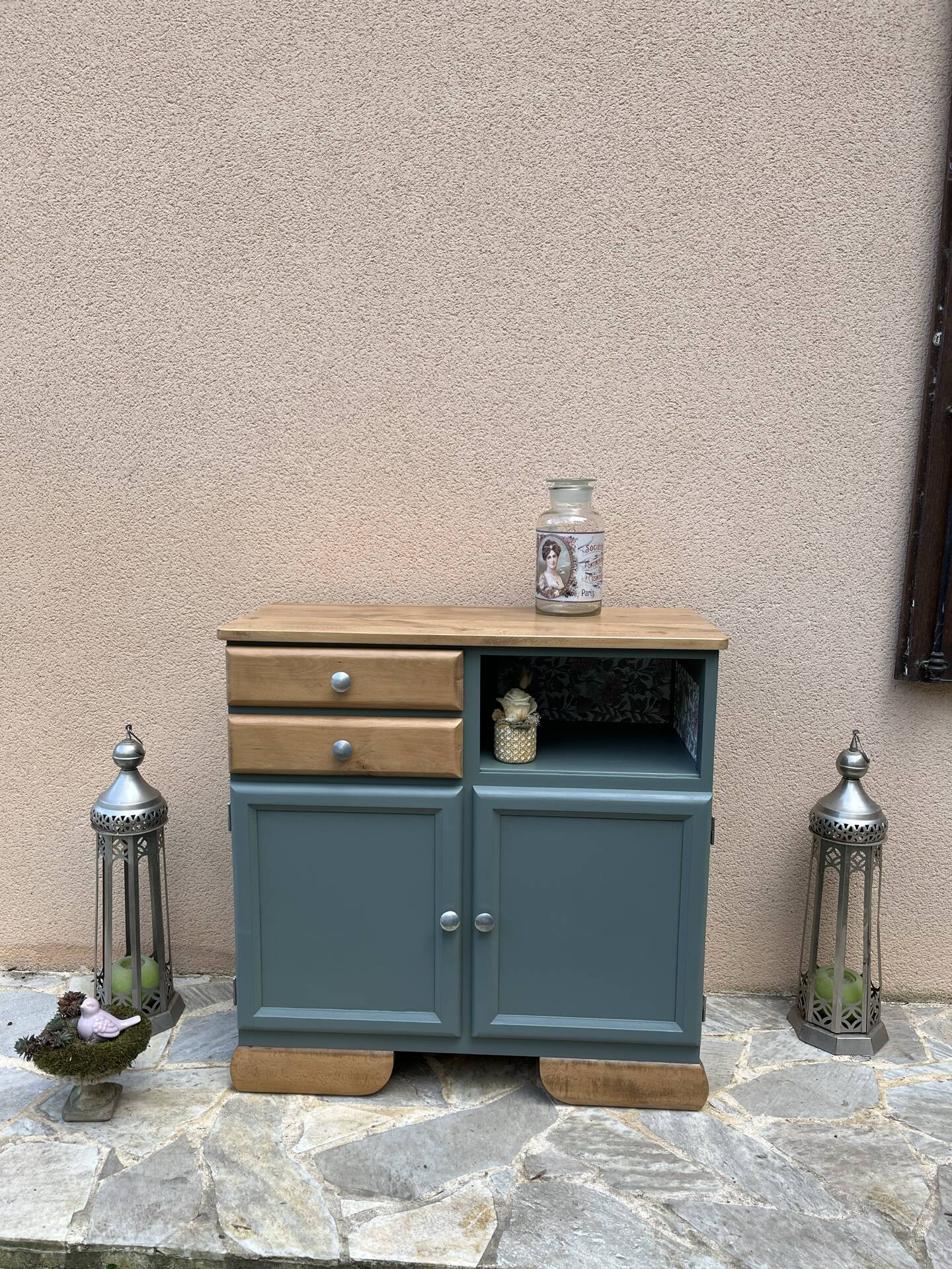 Buffet base Mado renovated green Galane and wood