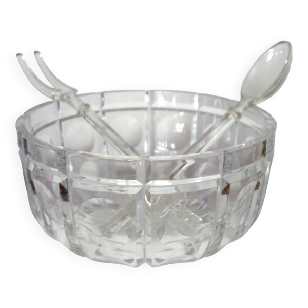 Saladier et couverts en cristal taillé de Bohème vintage