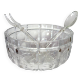 Vintage Bohemian cut crystal salad bowl and cutlery