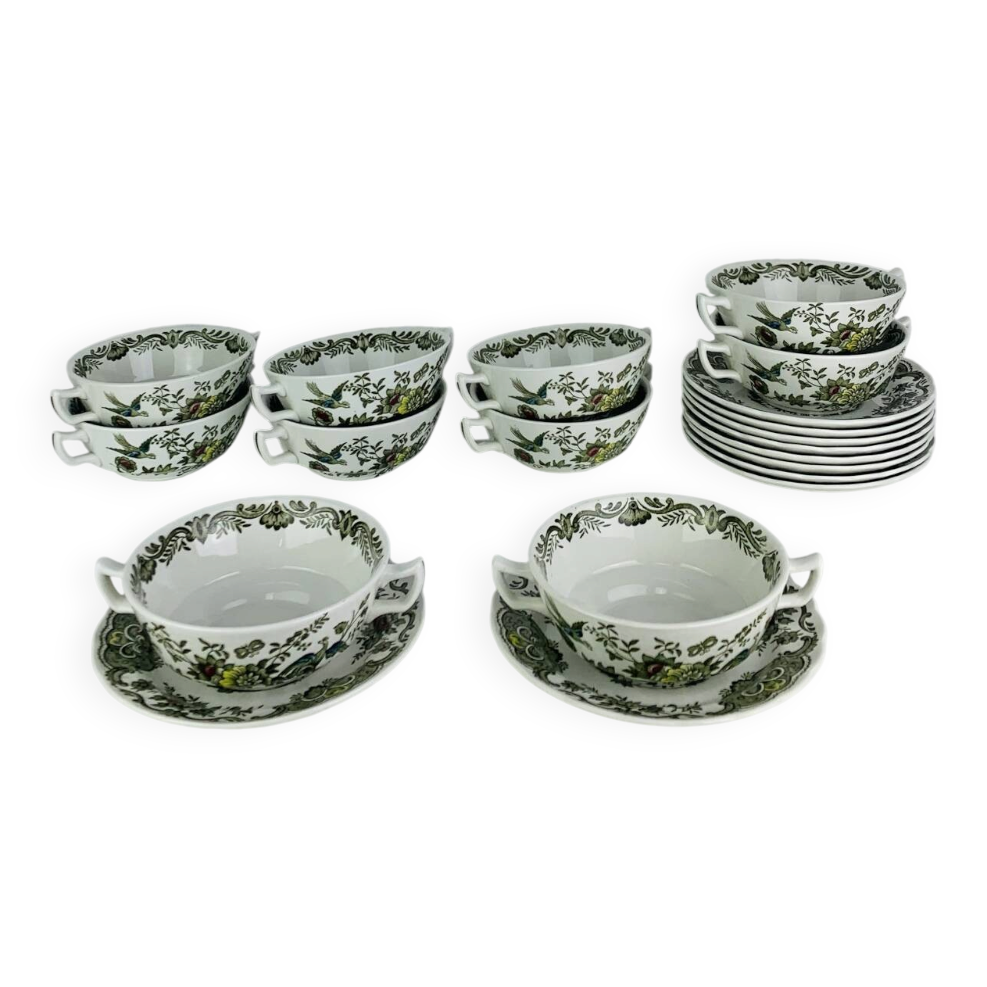 10 tasses à thé/café modèle Windsor par Ridgway, faïence anglaise