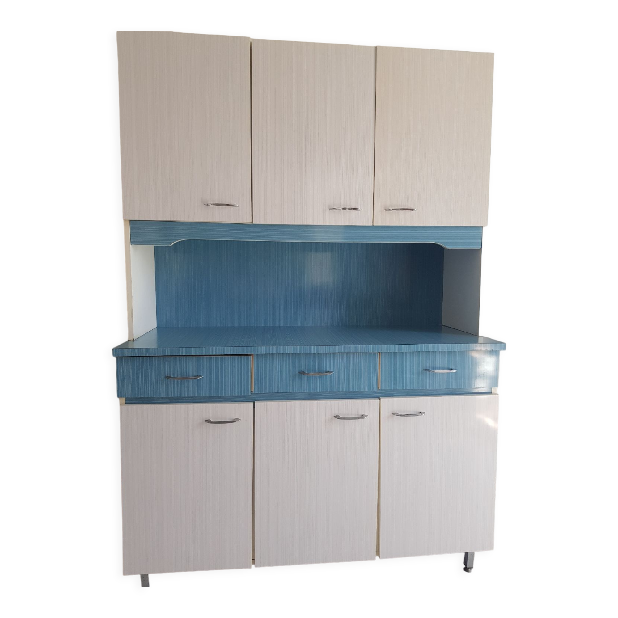 Blue and white formica sideboard