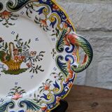 Old decorative plate with handles Old Rouen handmade