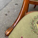 8 gondola chairs in solid wood and green and blue fabric