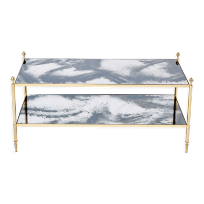 Table basse laiton chrome miroir décoré  1970