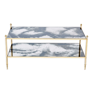 Coffee table brass chrome mirror decorated 1970