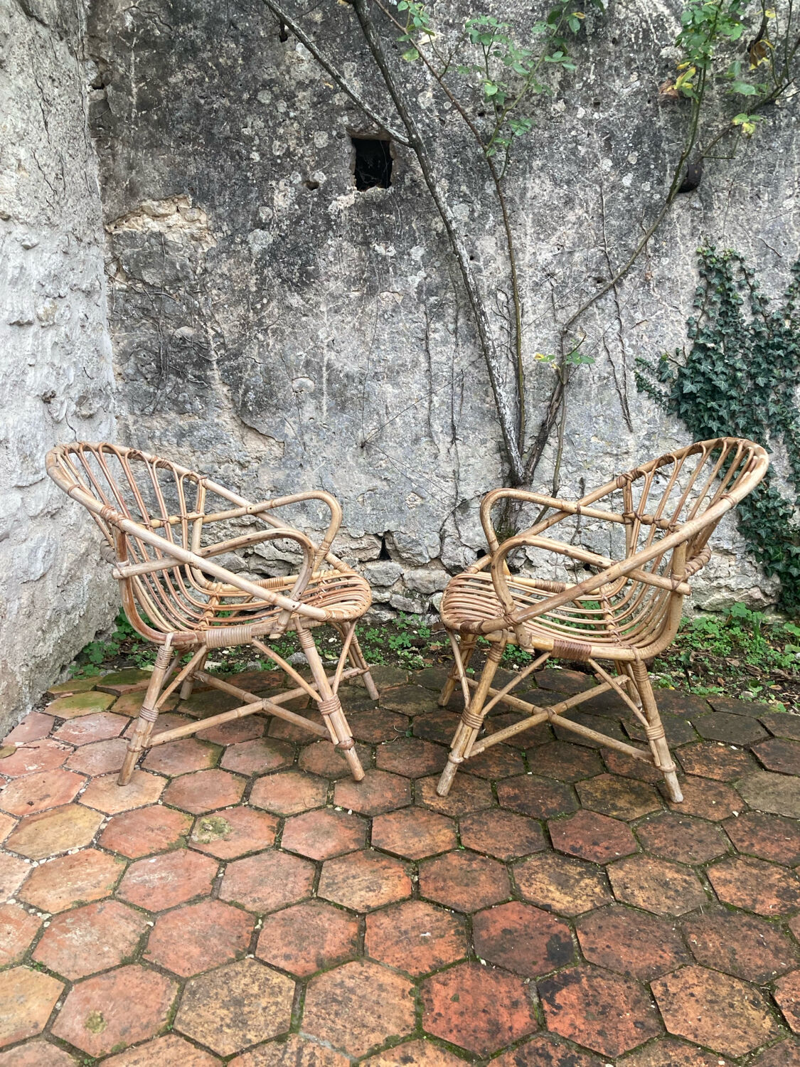 Pair of vintage rattan armchairs