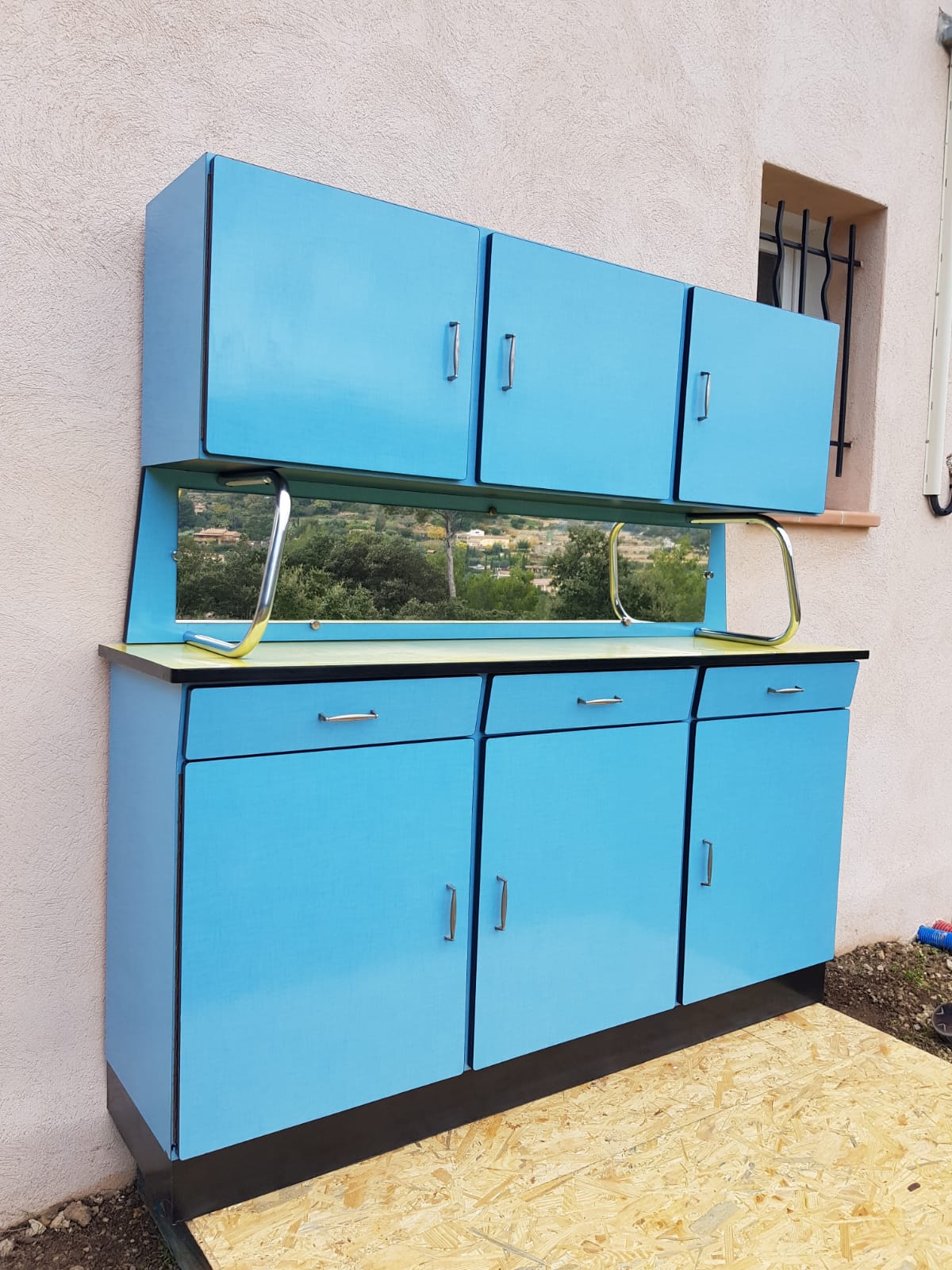 Buffet Formica blue and yellow years 60