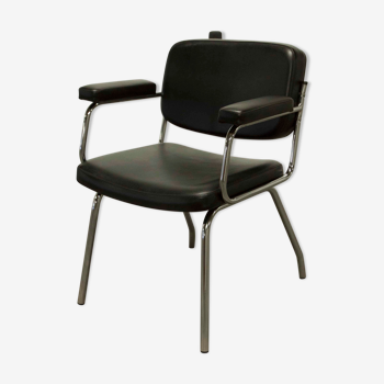 Office chair in chrome tubular steel and black skaï 1970