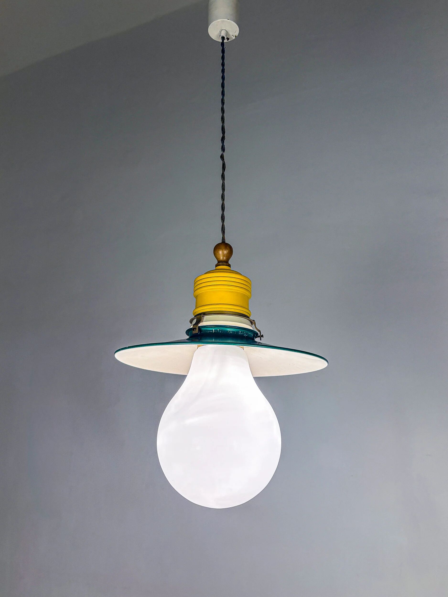 Metalarte XL "Bulb" ceiling pendant, white opaline glass, Spain, 1970s