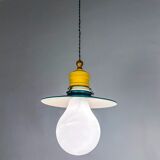 Metalarte XL "Bulb" ceiling pendant, white opaline glass, Spain, 1970s