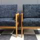 Black velvet-like fabric chairs in beech frame 1960s
