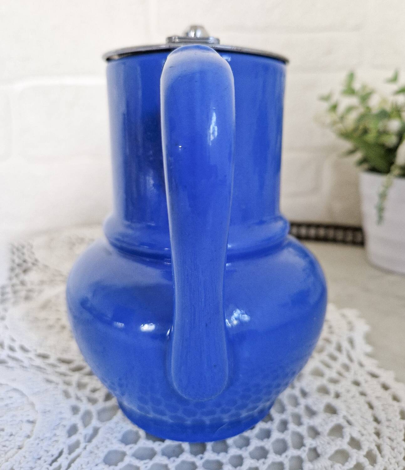 Small vintage cobalt blue ceramic teapot