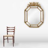 Large French octagonal gilded wooden mirror in Louis XVI style