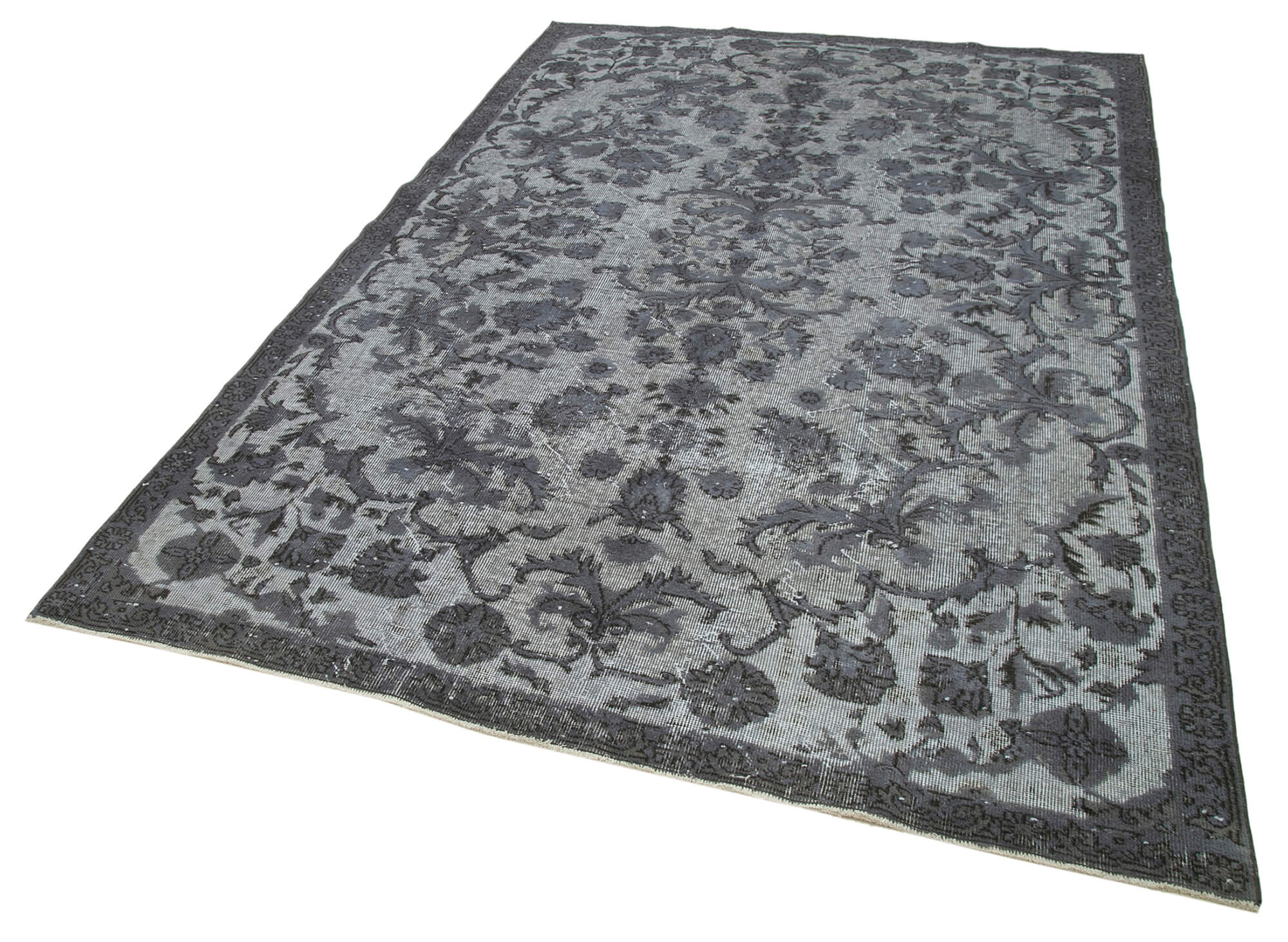 Hand-knotted rustic anatolian 1970s 190 cm x 277 cm grey rug