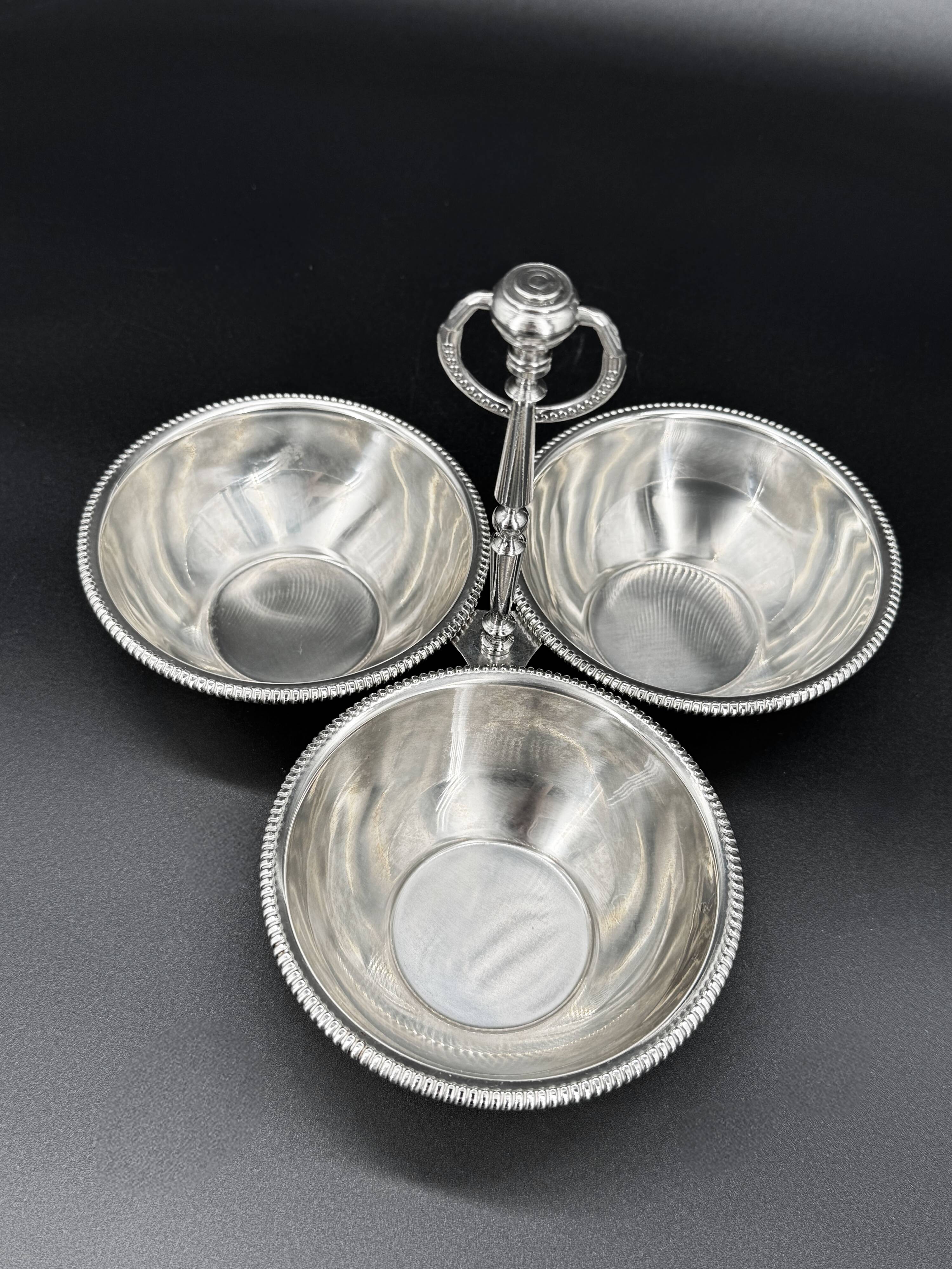 Vintage appetizer display stand with three bowls