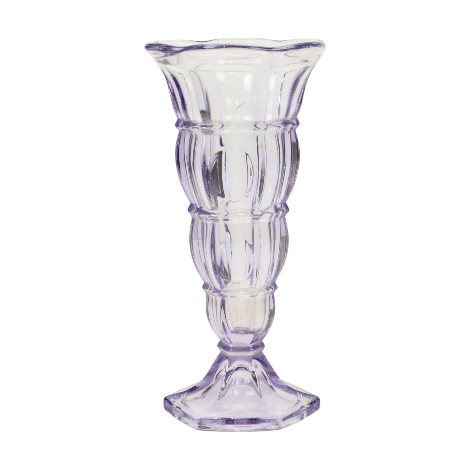 Purple Art Deco Vase Pressed Glass 1930s