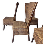 Set of 6 French Rope and Wood Dining Chairs, France, 1970s