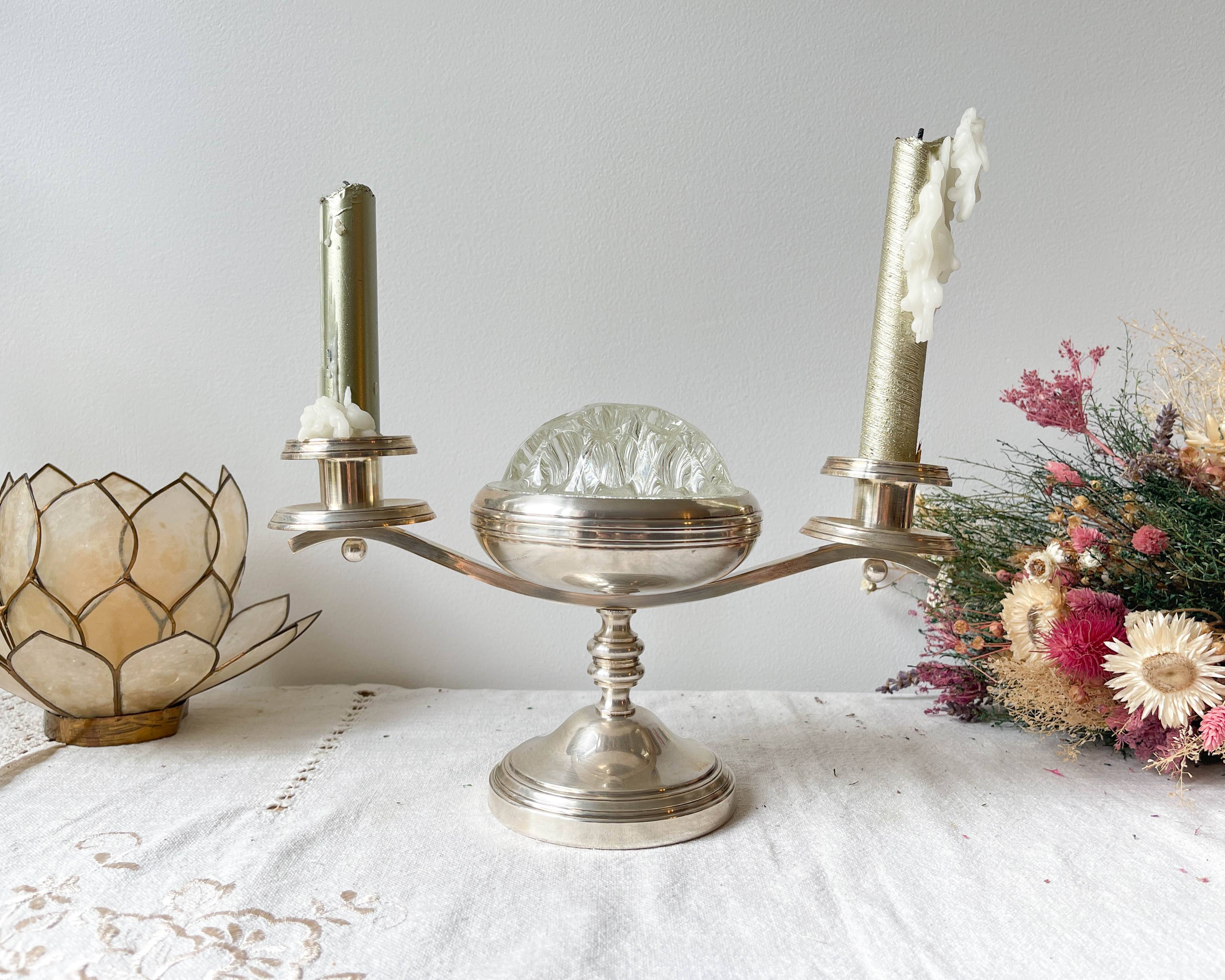 Candlestick spikes flowers silver metal goldsmith from France