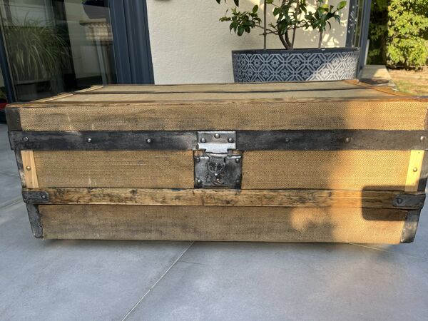 Malle de rangement plate Vintage (bois et toile de jute)
