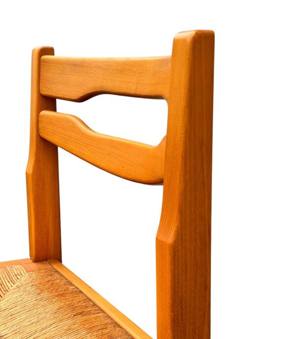 Suite de 4 chaises traîneau en orme et paille Maison Regain