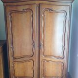 Solid cherry wood wardrobe with large shelf, hanging rail and interior mirror, in perfect condition
