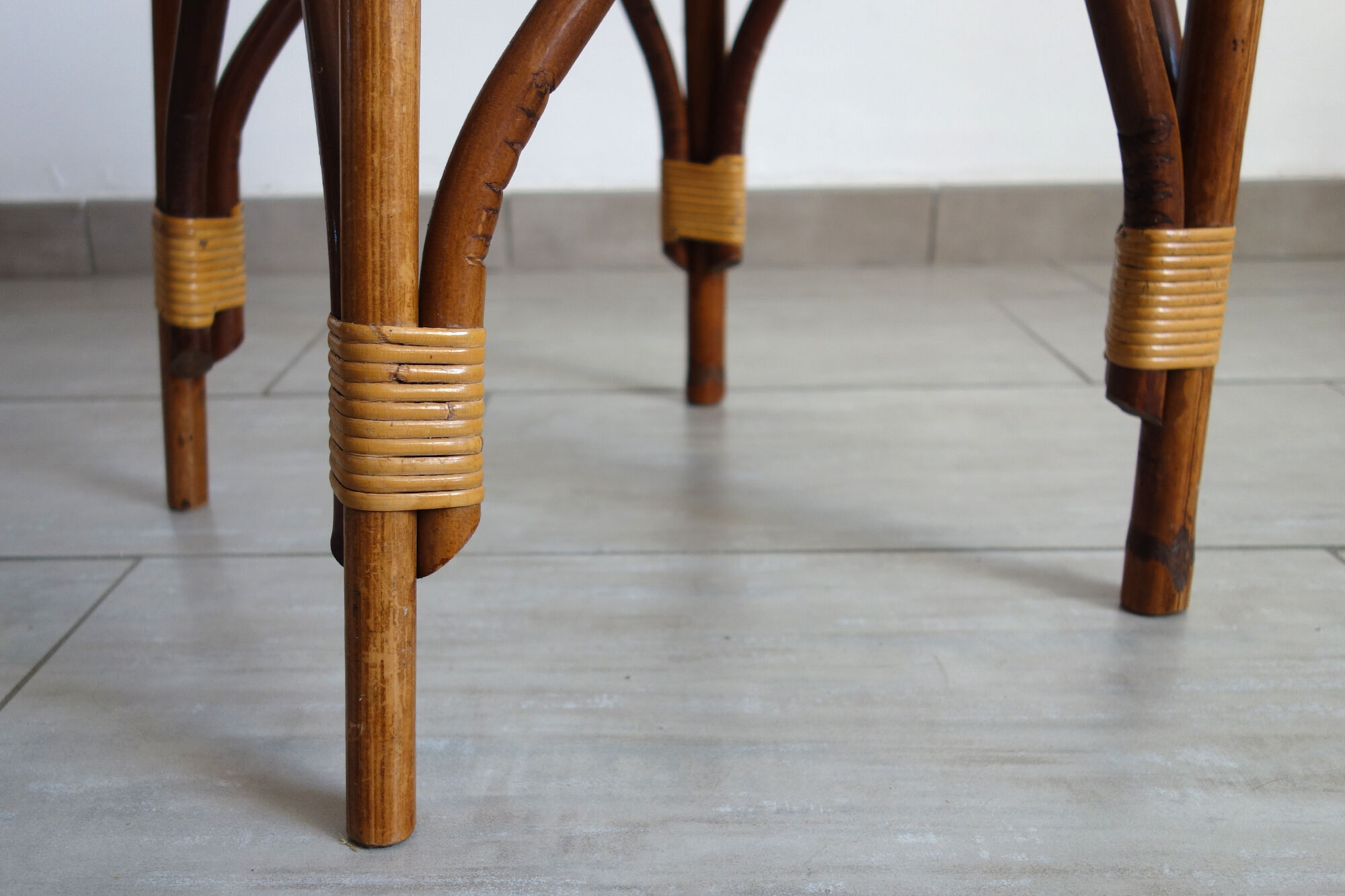 Pair of rattan and black skai bamboo chairs, 60s