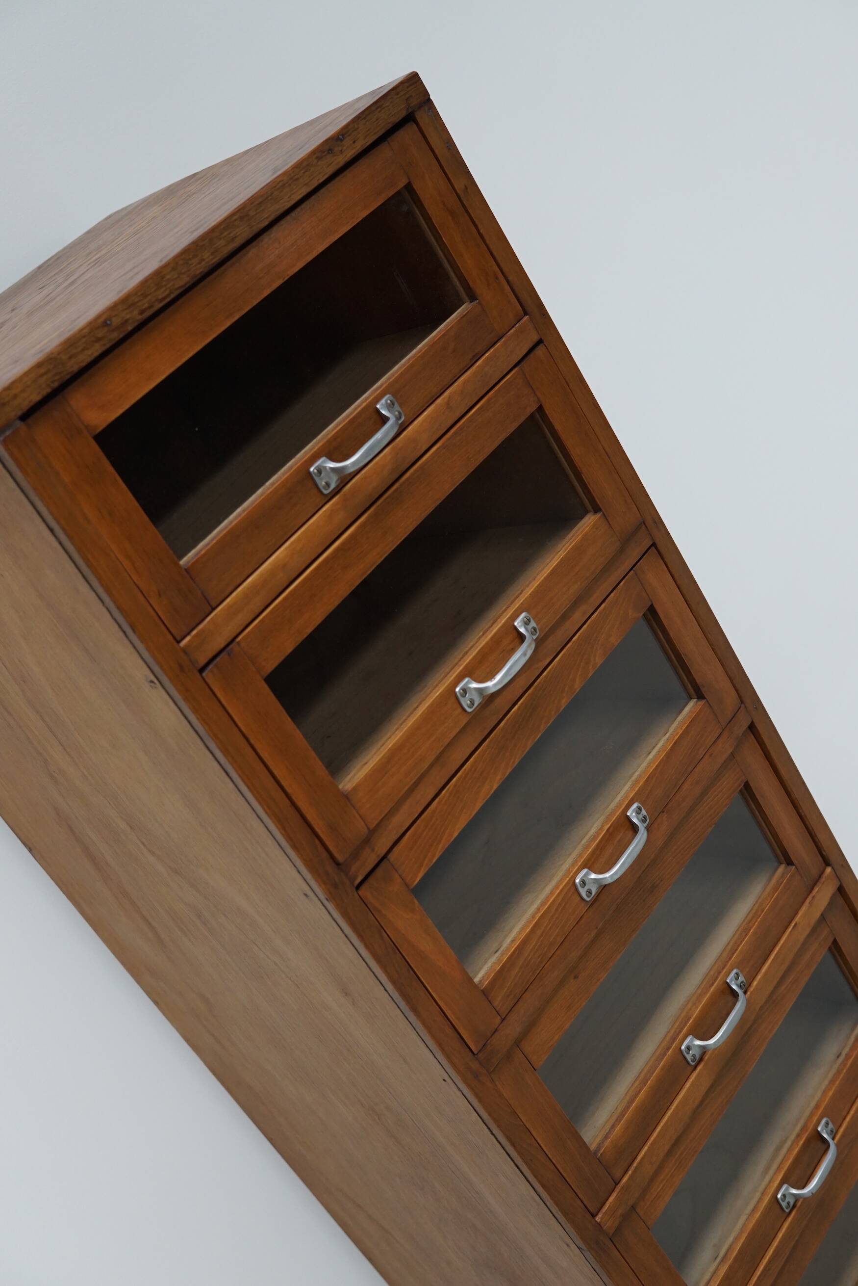 Vintage German Beech / Oak Haberdashery Shop Cabinet / Vitrine, 1950s