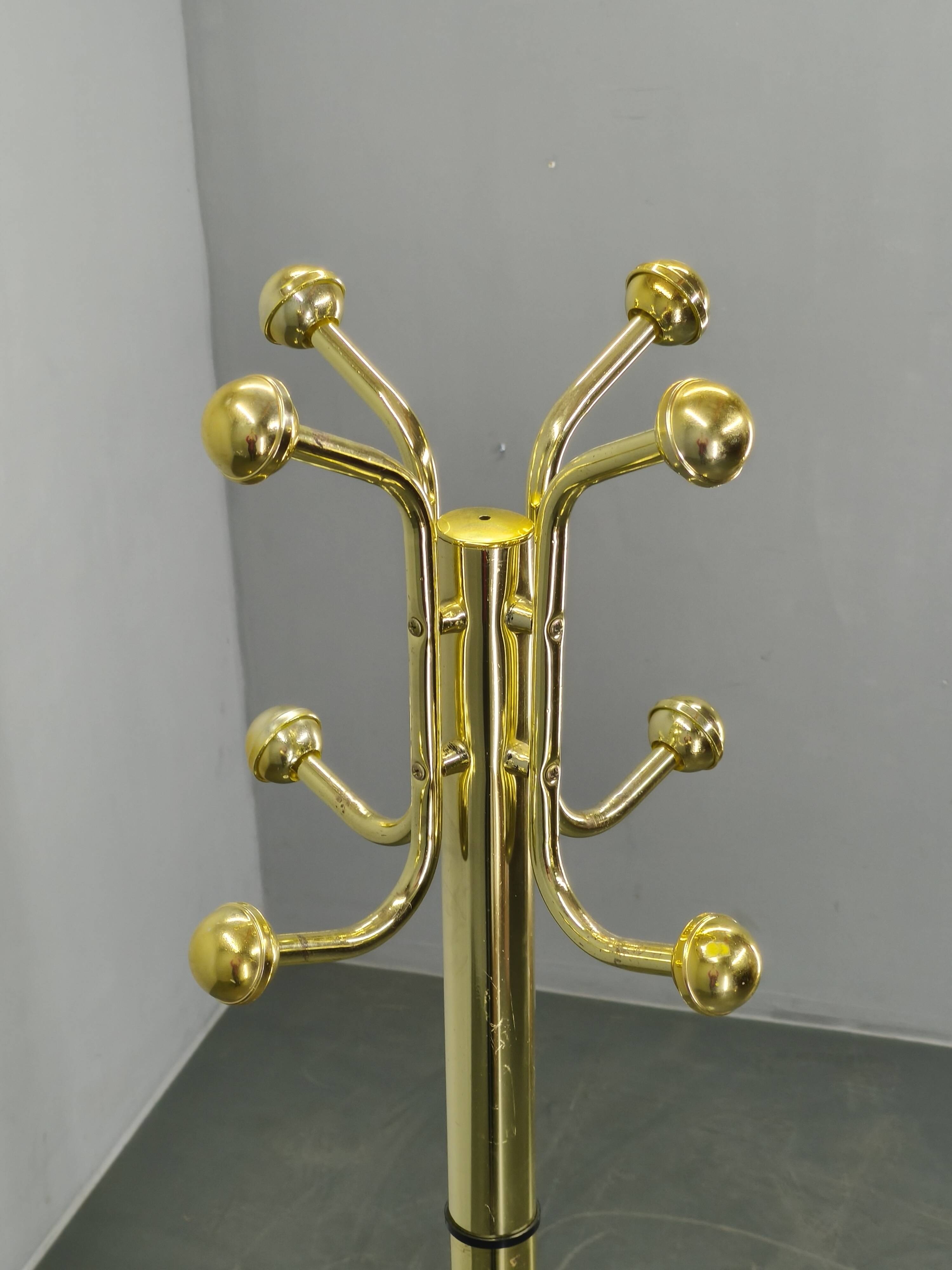 Italian Brass-Plated Coat Rack with Marble Base, 1970s
