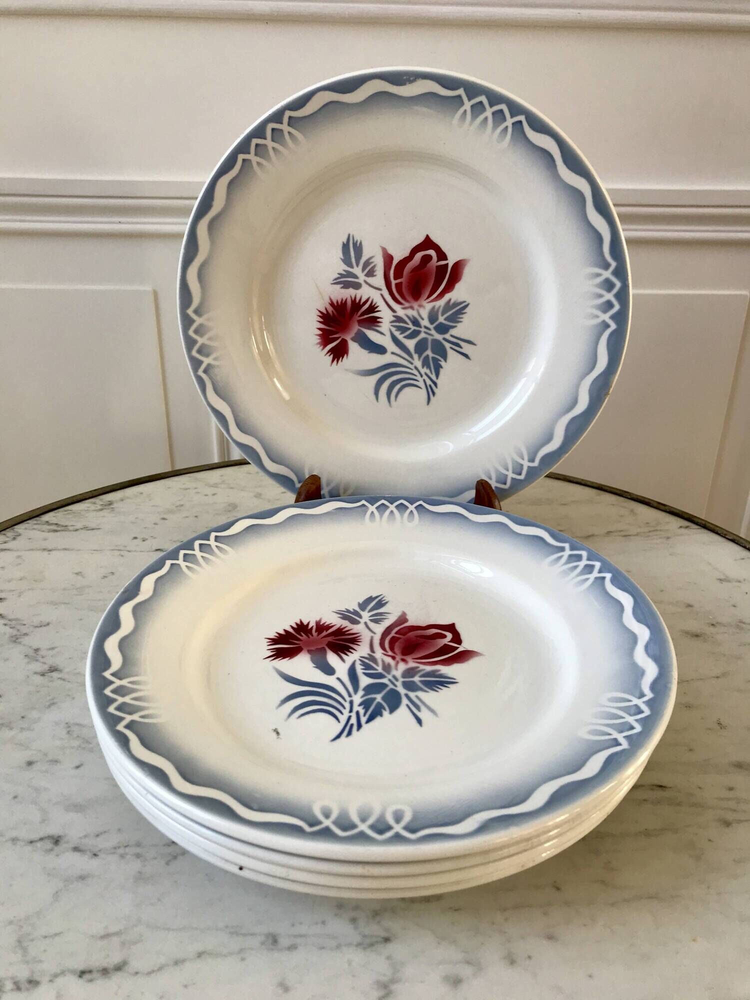 set of 5 Digoin Sarreguemines flat plates model Juliette / Nina Rosa 50s