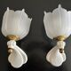 pair of ceramic and frosted glass wall lights 1950