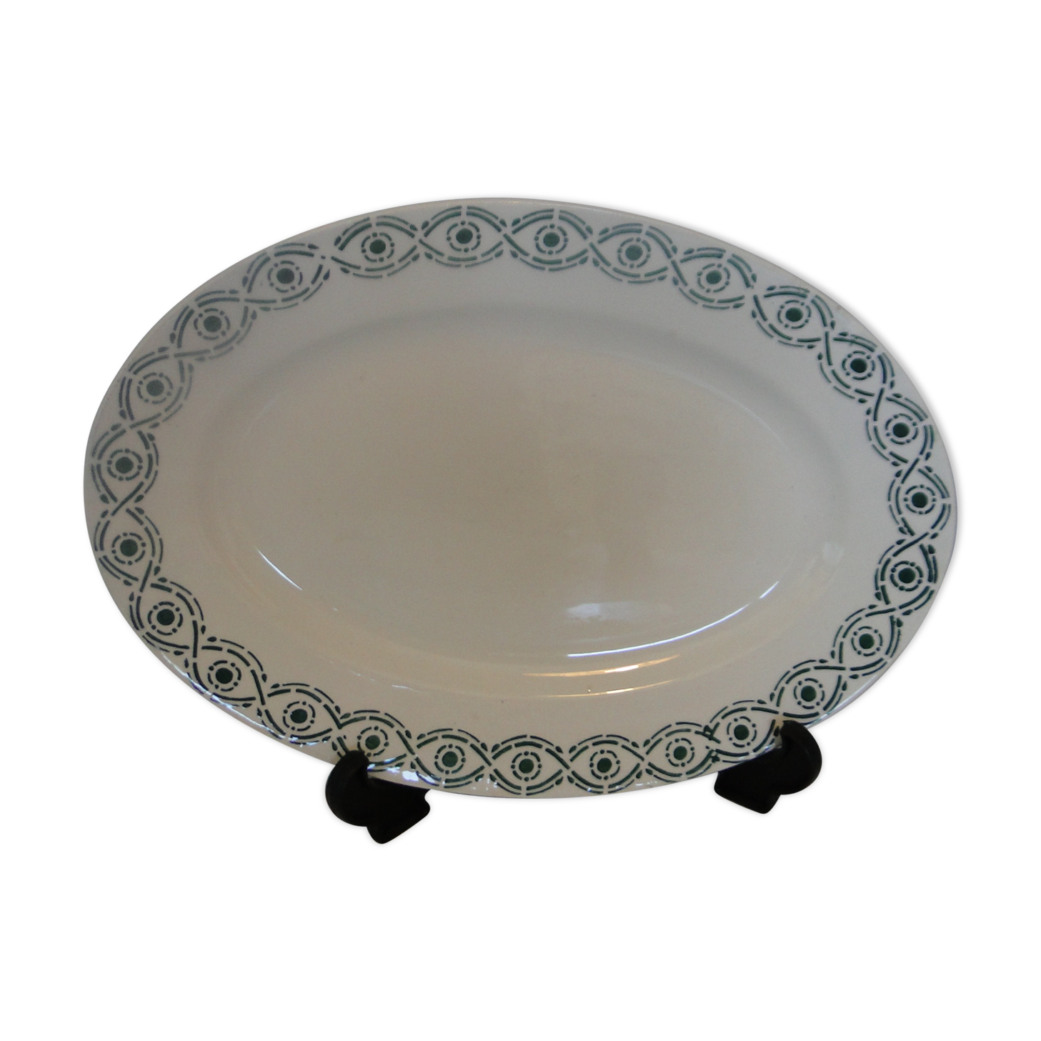 Oval service dish in faience frieze blue green model djelfa grave in hollow p3